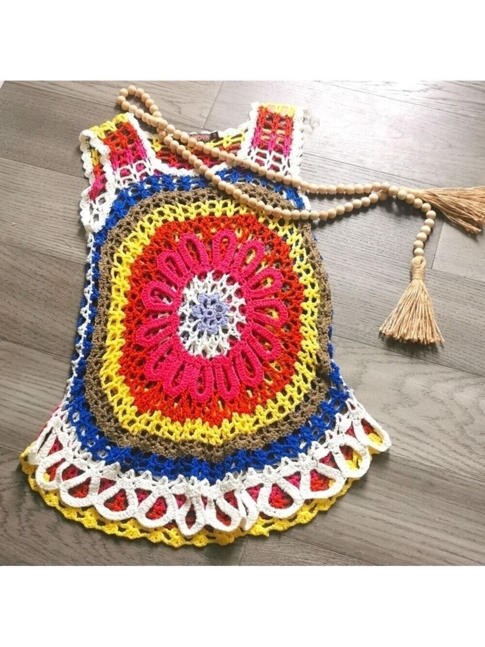 QED London Womens Boho Beachy Festival Crochet Sleeveless Muticolor Top. 🌈. S